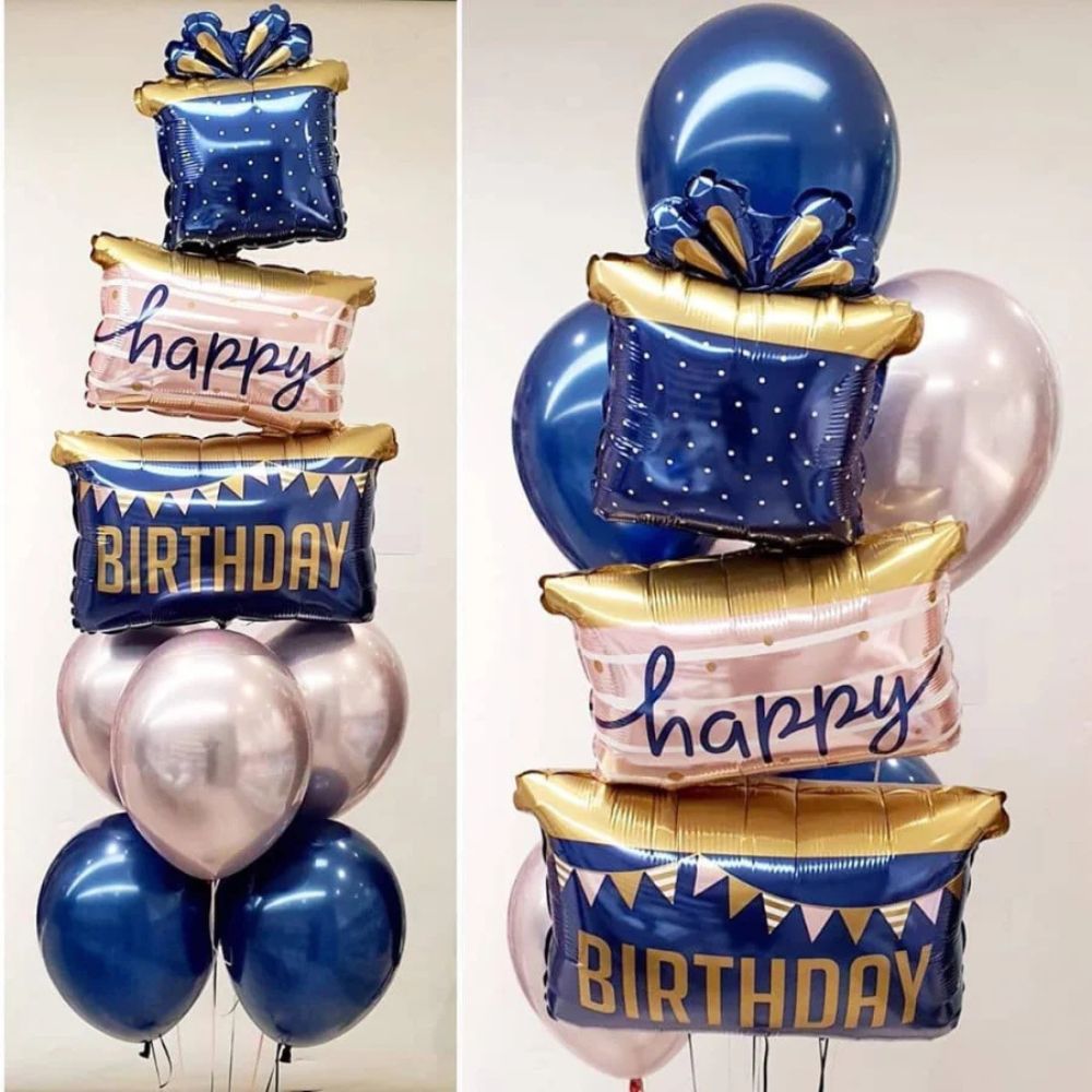 Navy Blue And Light Pink Birthday Surprise Helium Balloon