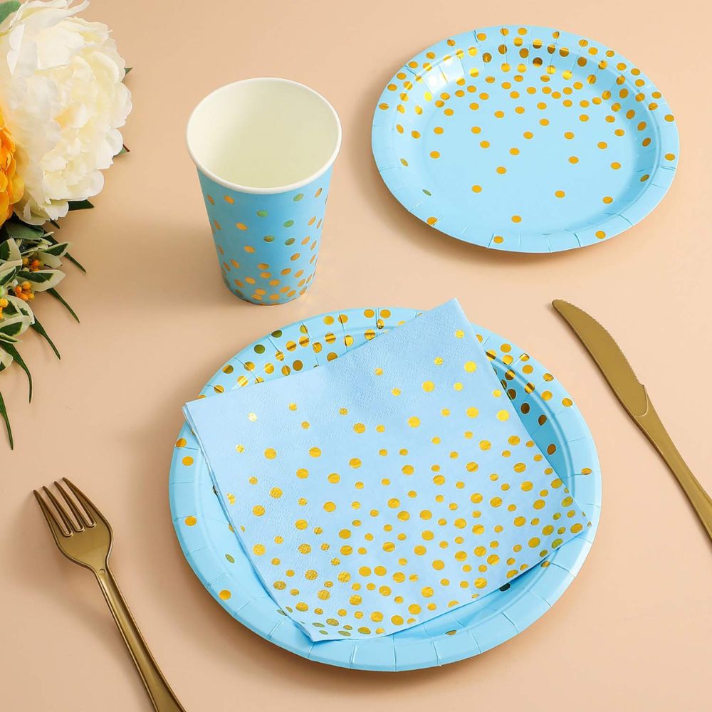 Blue Gold Party Set Plate Cup Tableware – Serves 10