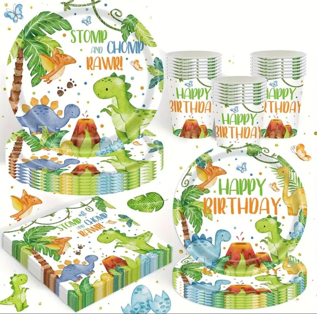 Dinosaur Plate Cup Tableware Set Disposable - Serves 10