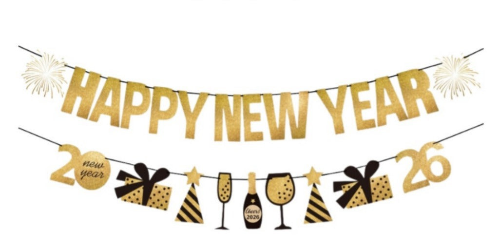New Year Paper Banner Golden