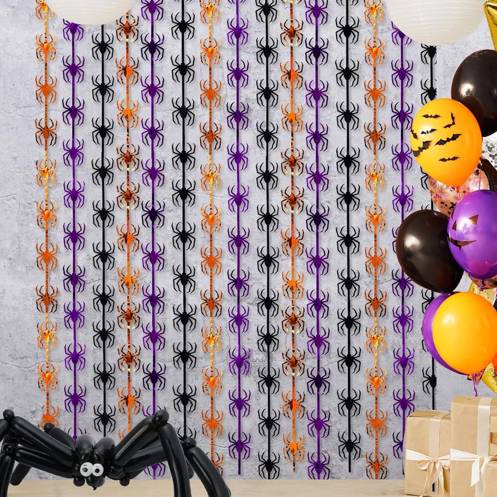 Orange Black Purple Spider Spooky Curtain Foil
