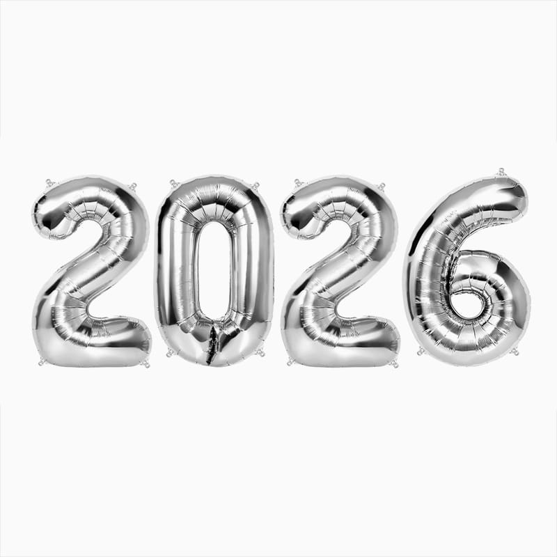 2026 Silver Number Foil Balloon 40 Inches