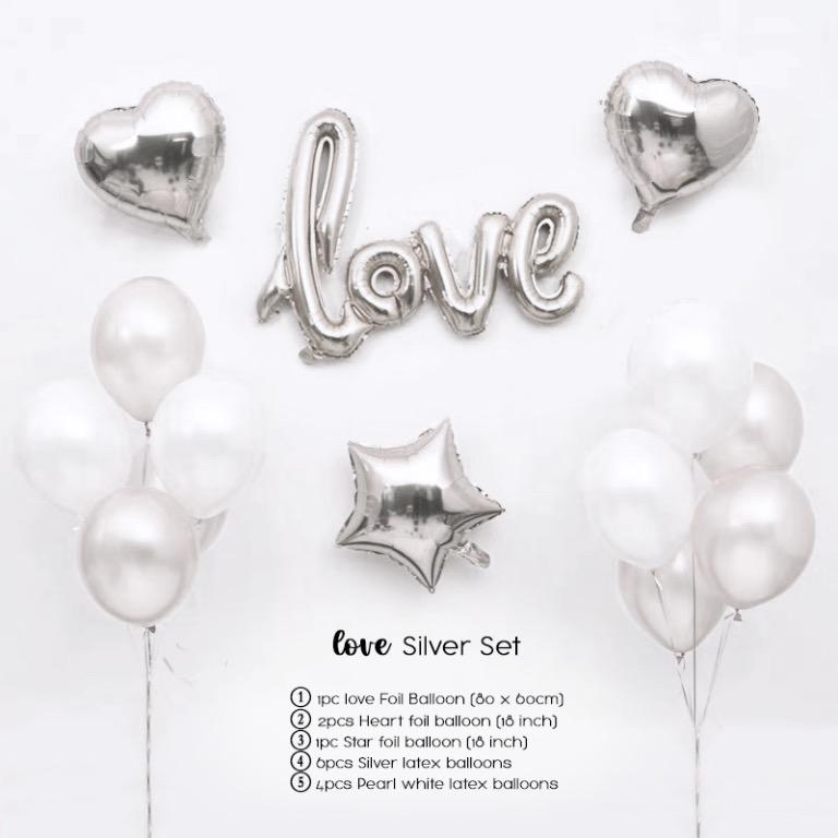 Elegant Silver Love Balloon Set β DIY or Ready-to-Use