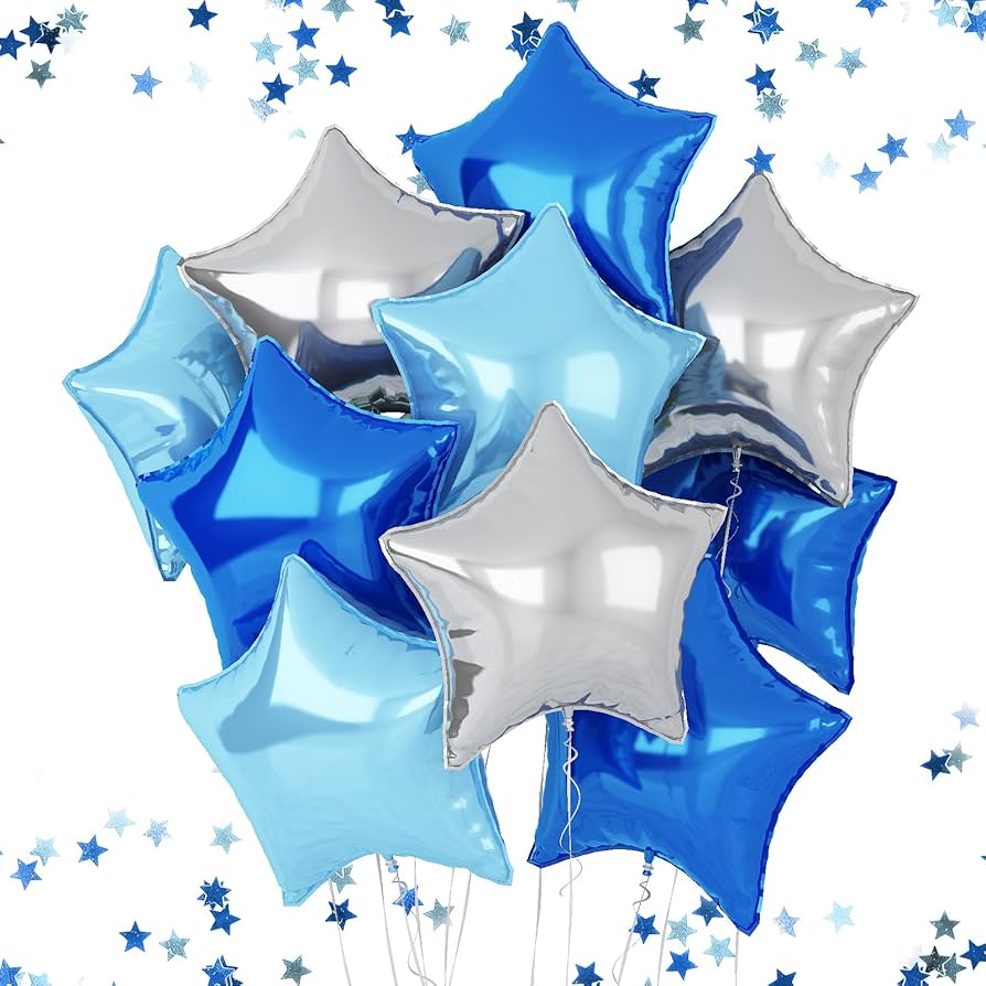 Light Blue - Silver - Navy Blue Star Foil Balloons 18 Inches