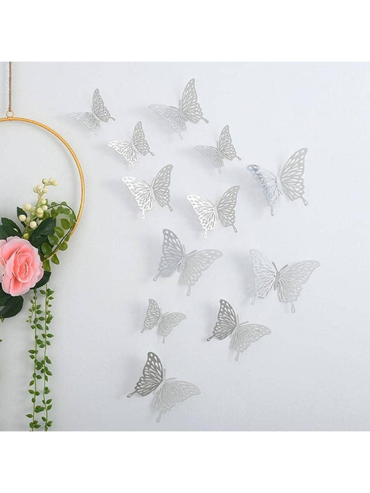silver Butterfly decorations - pack of 12 with glue dots