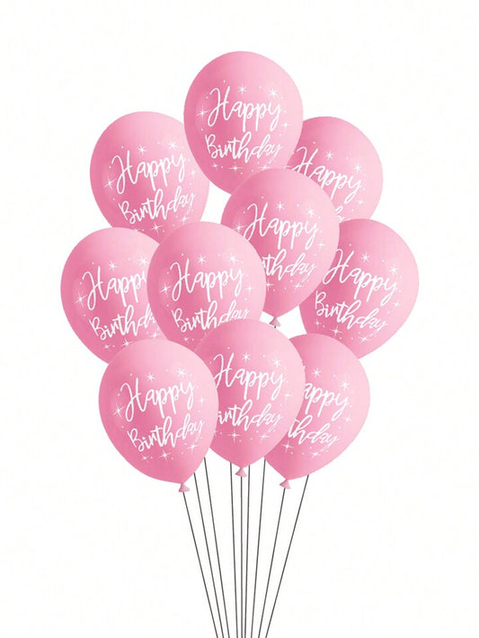 pink happy birthday printed balloons