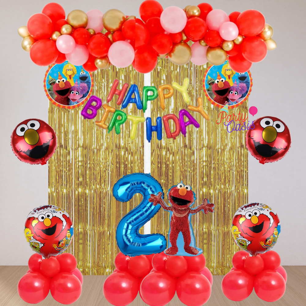 Elmo Birthday Balloon Decoration Set – Red & Gold Theme - Non Inflated