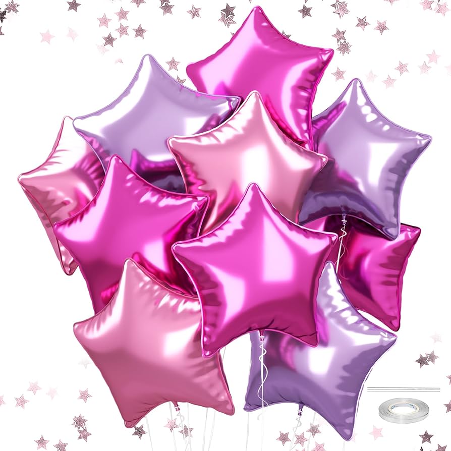 Fuchsia Pink and Lilac Star Foil Balloons 18 Inches