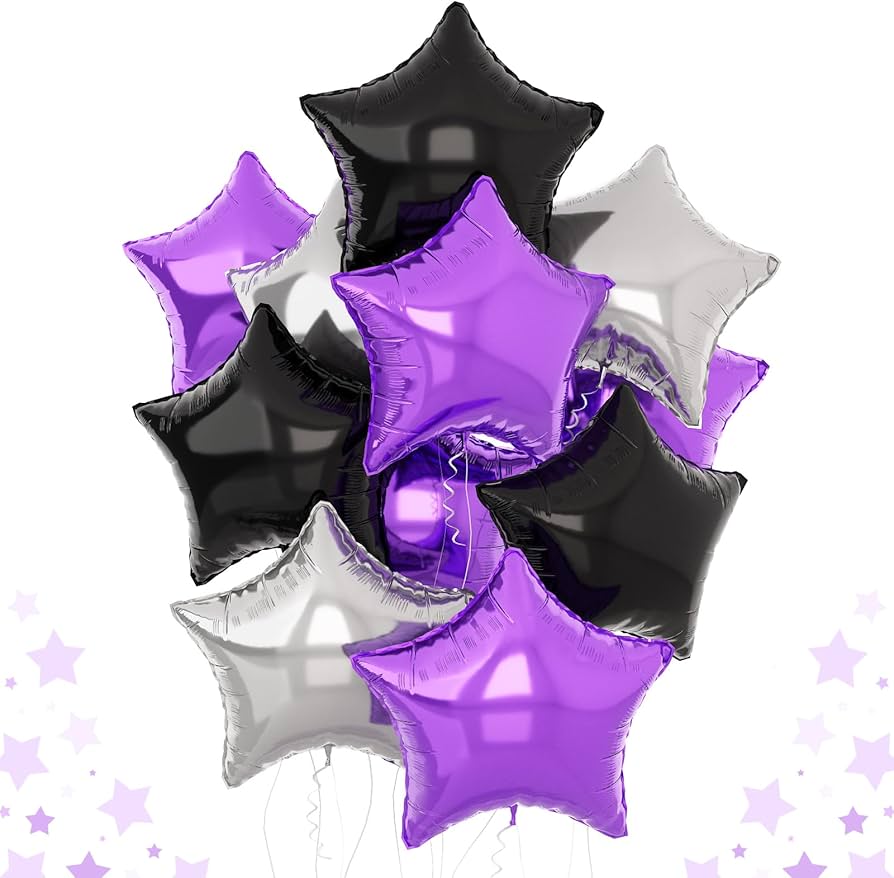 Black Silver Purple Star Foil Balloons 18 Inches