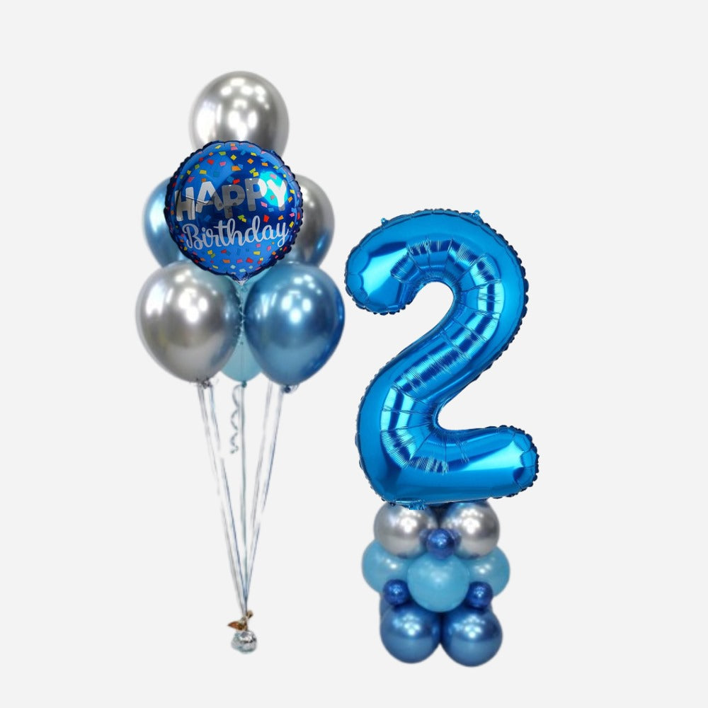 balloon bouquet with helium bunch -blue silver