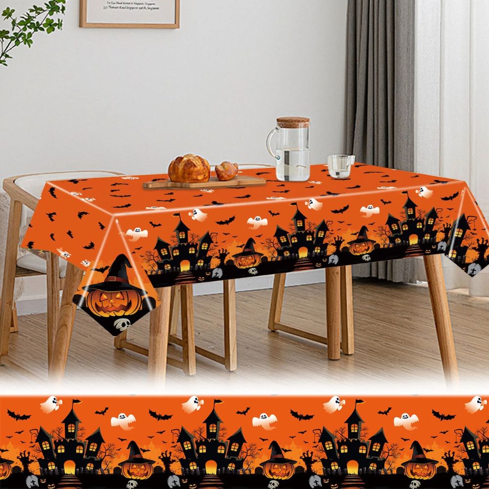 Spooky Table Cover - Orange Pumpkin Witch