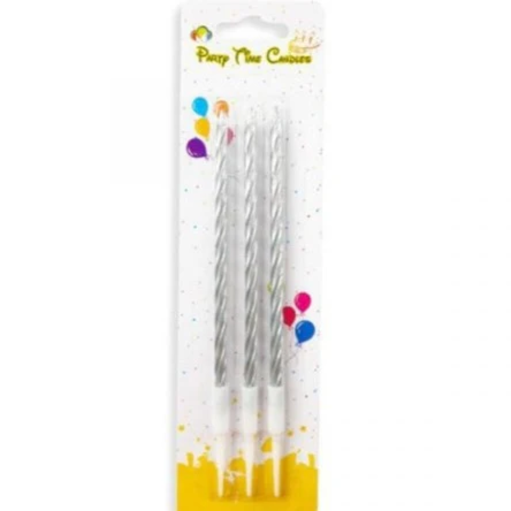 Long Silver Spiral Birthday Candles – Pack of 3