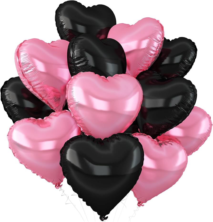 Black Pink Heart Foil Balloons 18 Inches