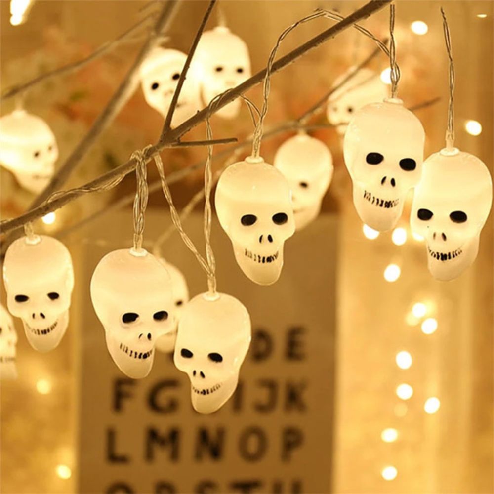 Skull Outdoor String Lights PVC Material Warm/Positive White Skeleton Battery Operated