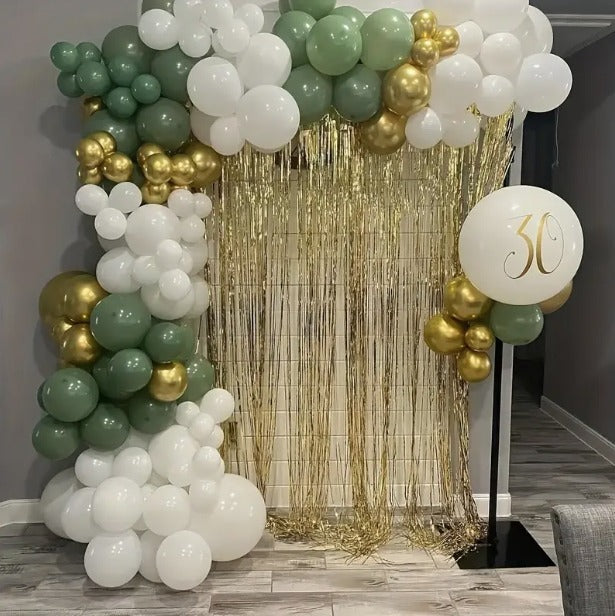 Sage green , white balloon garland with personalized balloon