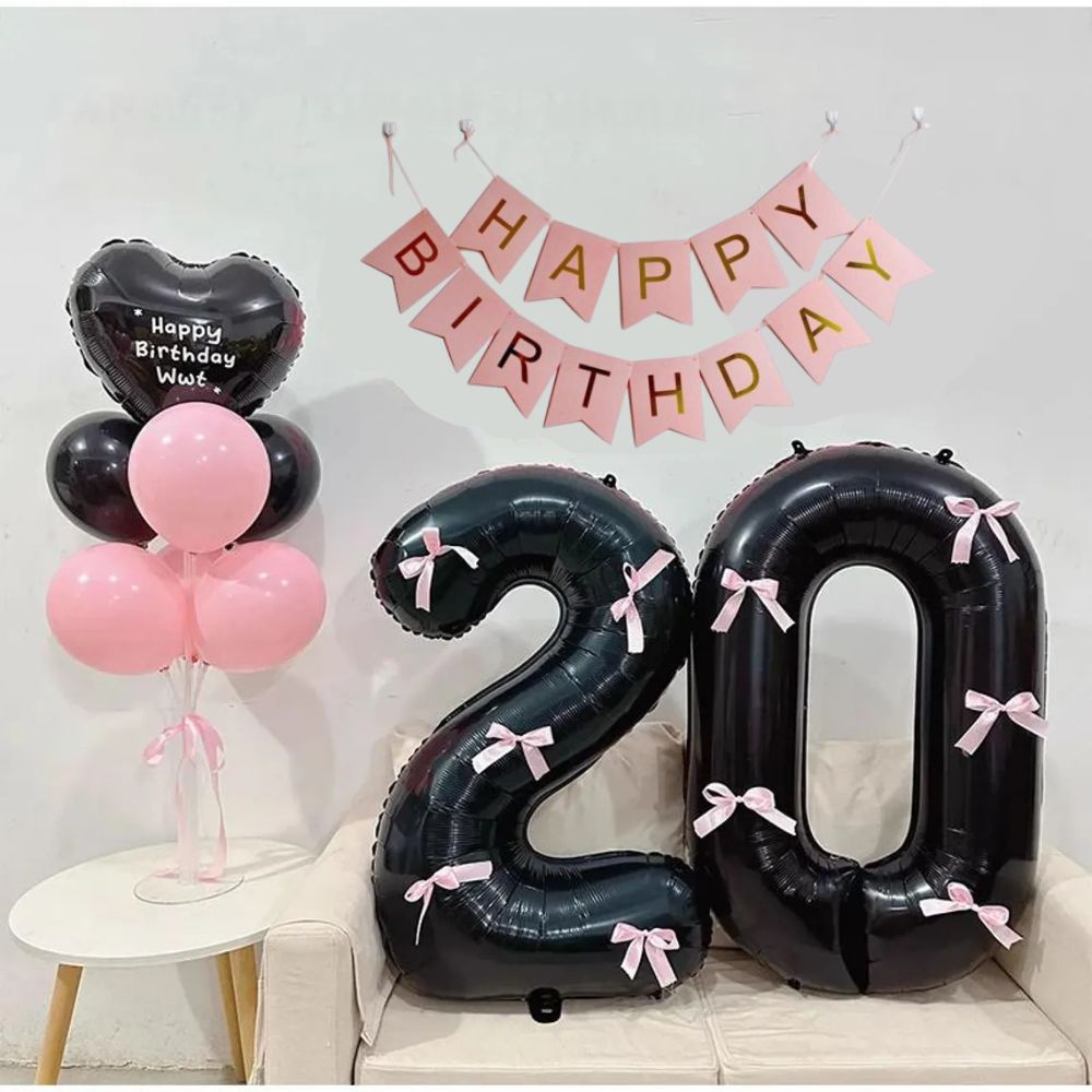 Black Pink Air Filled Birthday Decoration