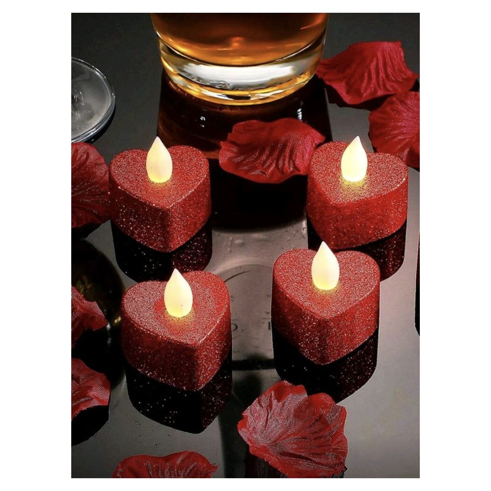 Red Glitter Heart Candles