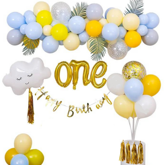 yellow blue birthday decorations- first birthday