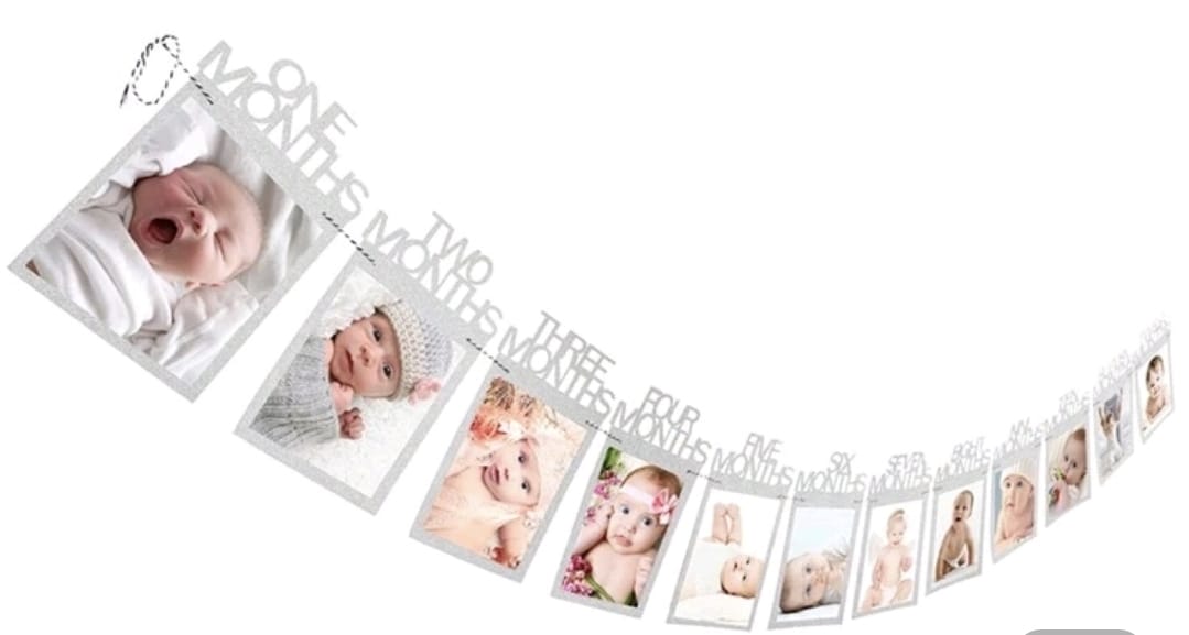 First birthday month milestone banner silver