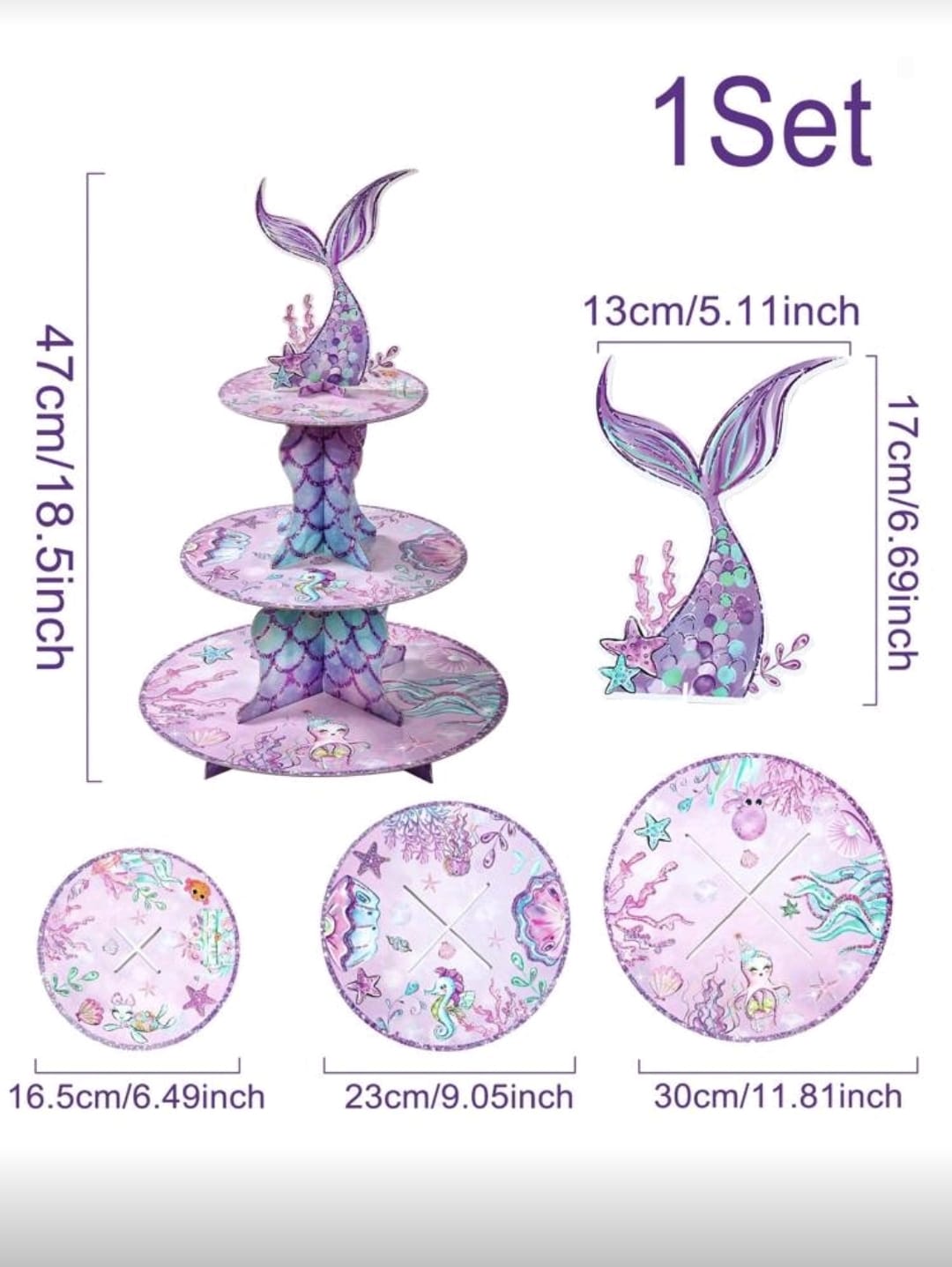 1Pc 3 Tier Mermaid Cupcake Display Stand