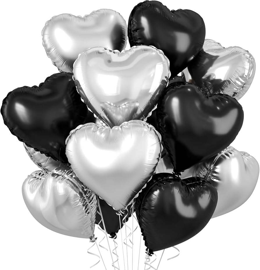 Black & Silver Heart Foil Balloons 18 Inches