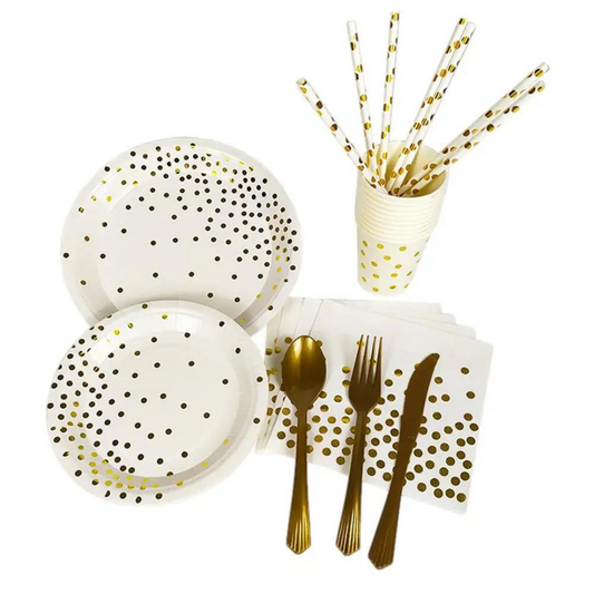 white gold color plate and cutlery set