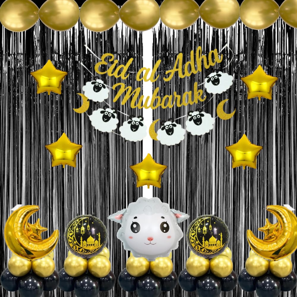 Gold black eid mubarak decoration with sheep