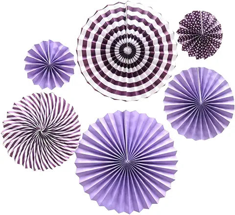 purple paper fan decoration - pack of 6