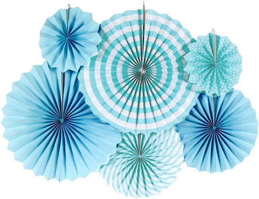 blue paper fan decoration  -pack of 6