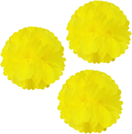Tissue Pom pom balls hangings - pack of 3 yellow