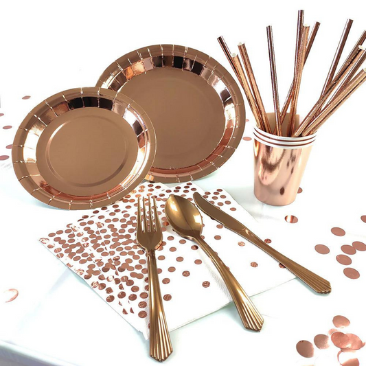 rosegold color plate and cutlery set