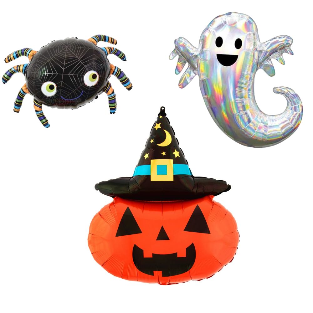 Pumpkin Ghost And Spider Foil Balloon Helium Filled