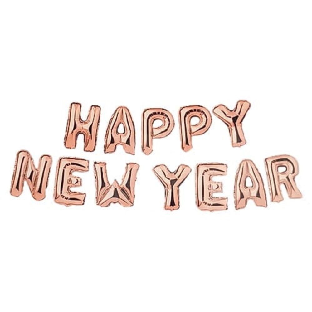 Rosegold Happy New Year Banner Foil Balloon - Non Inflated