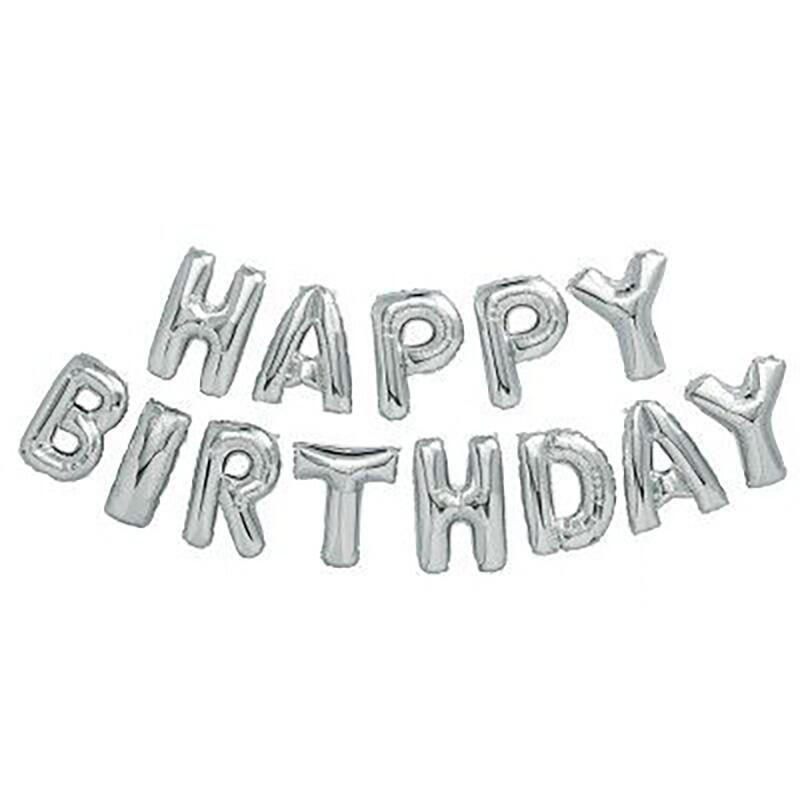 Silver Happy Birthday Foil Text Banner - Non Inflated