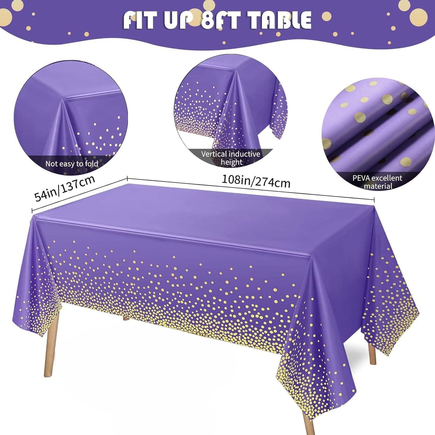 purple table cover with golden confetti