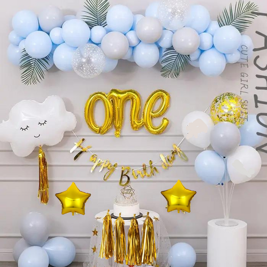 blue grey birthday decorations- first birthday