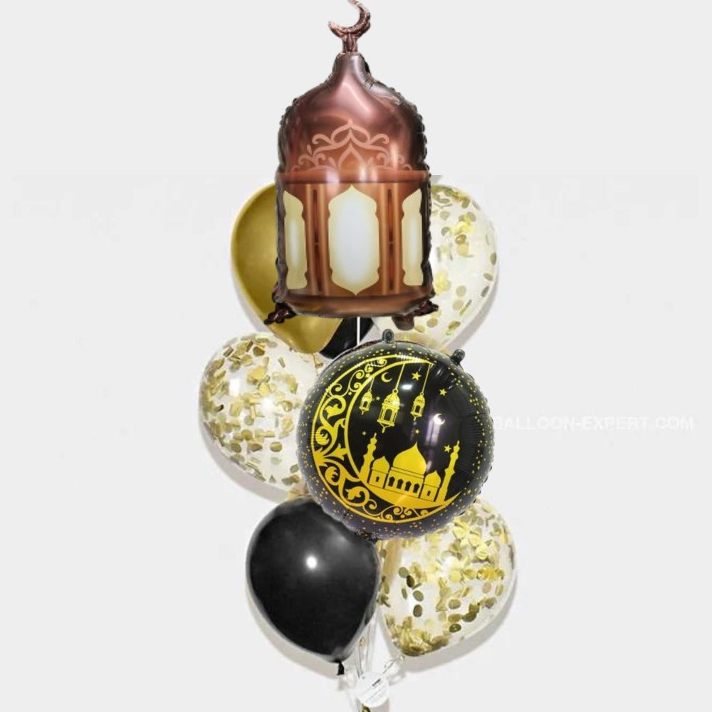 Fanoos black gold confetti helium bunch