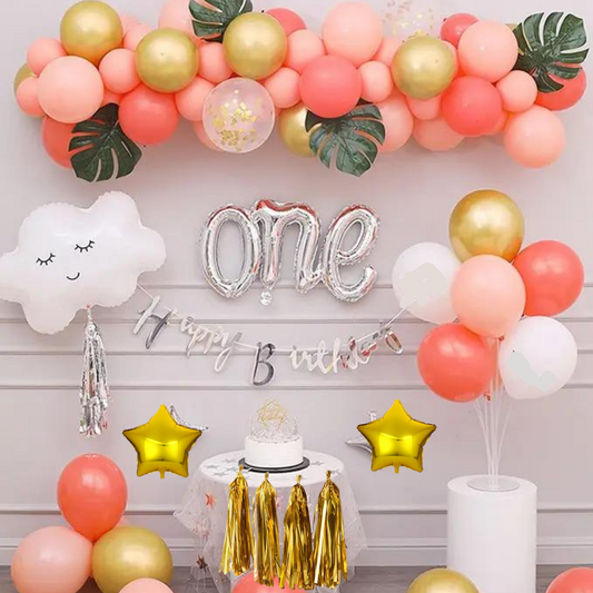 Orange pink birthday decorations- first birthday