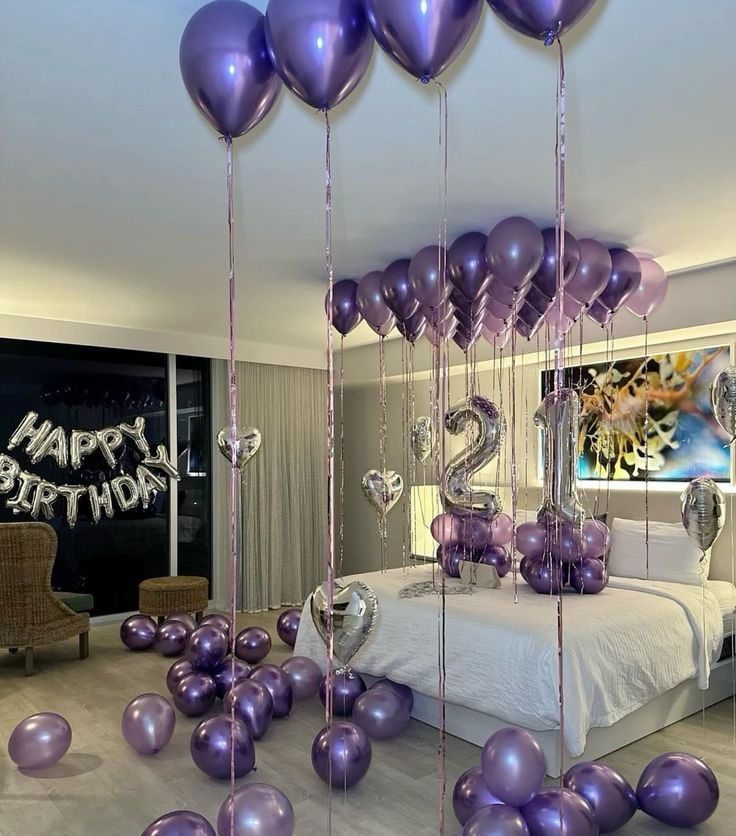 Purple silver room surprise decoration