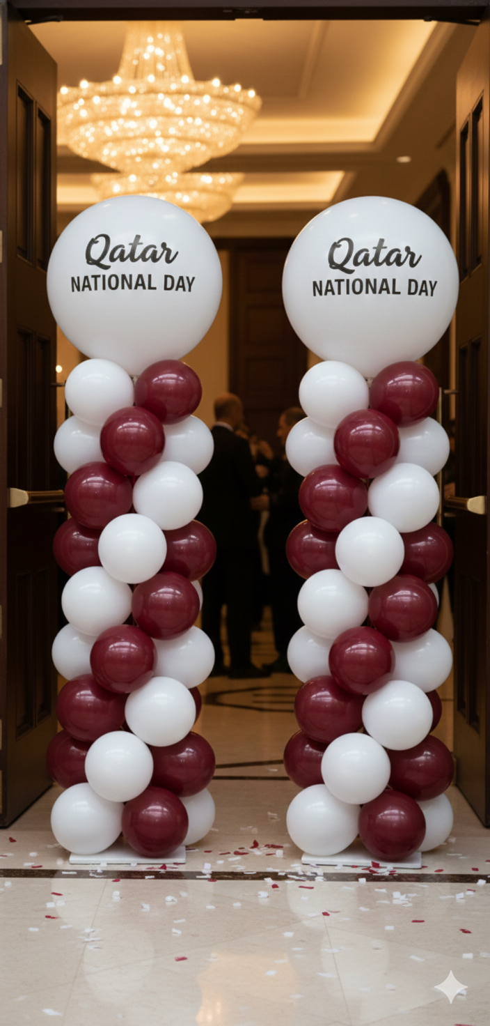 Qatar National Day Balloon Columns | Burgundy & White