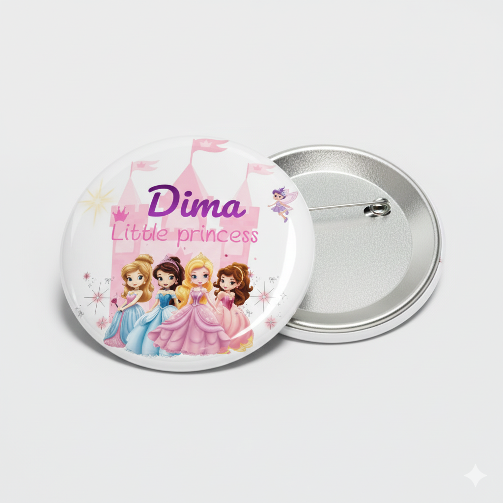 1pc princess personalized badges 58mm for Kids Birthday Return Gift