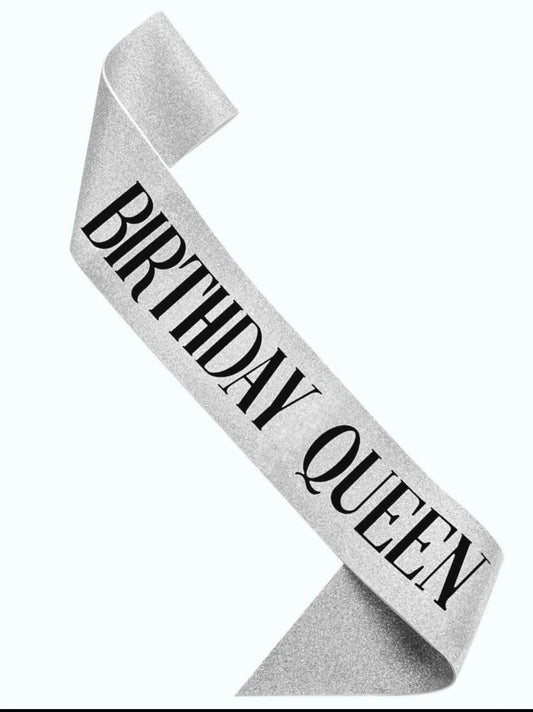Silver birthday queen sash