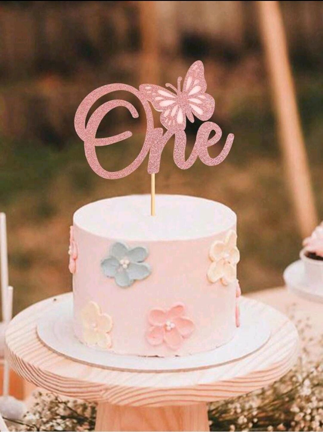 One cake topper pink butterfly cake topper