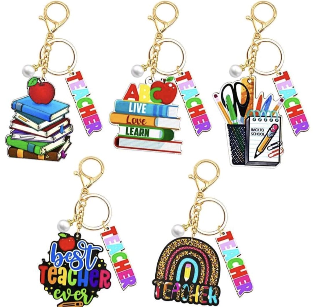 School teacher appreciation key chain - pack of 5 colorful
