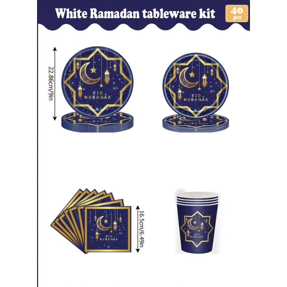Purple eid mubarak tableware serves 10