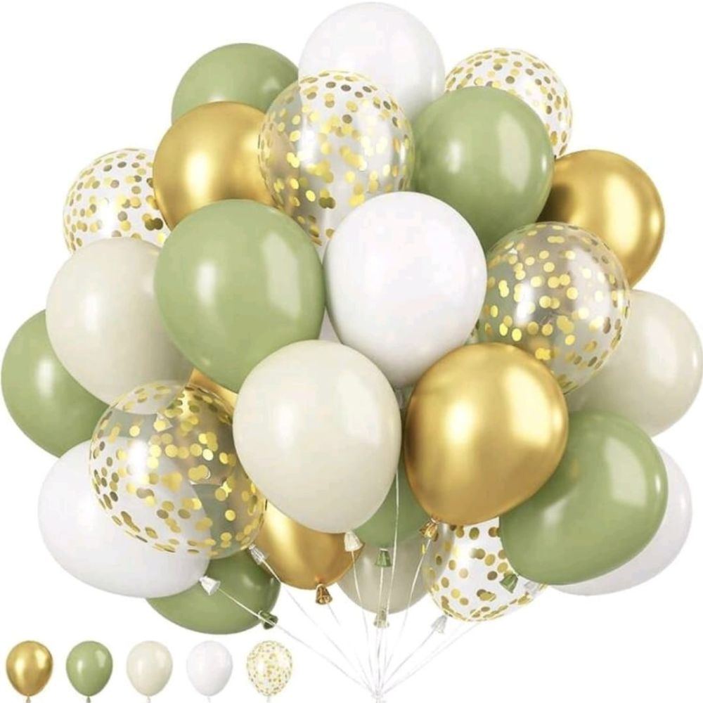 Sage green white gold combo 10 pcs helium bunch