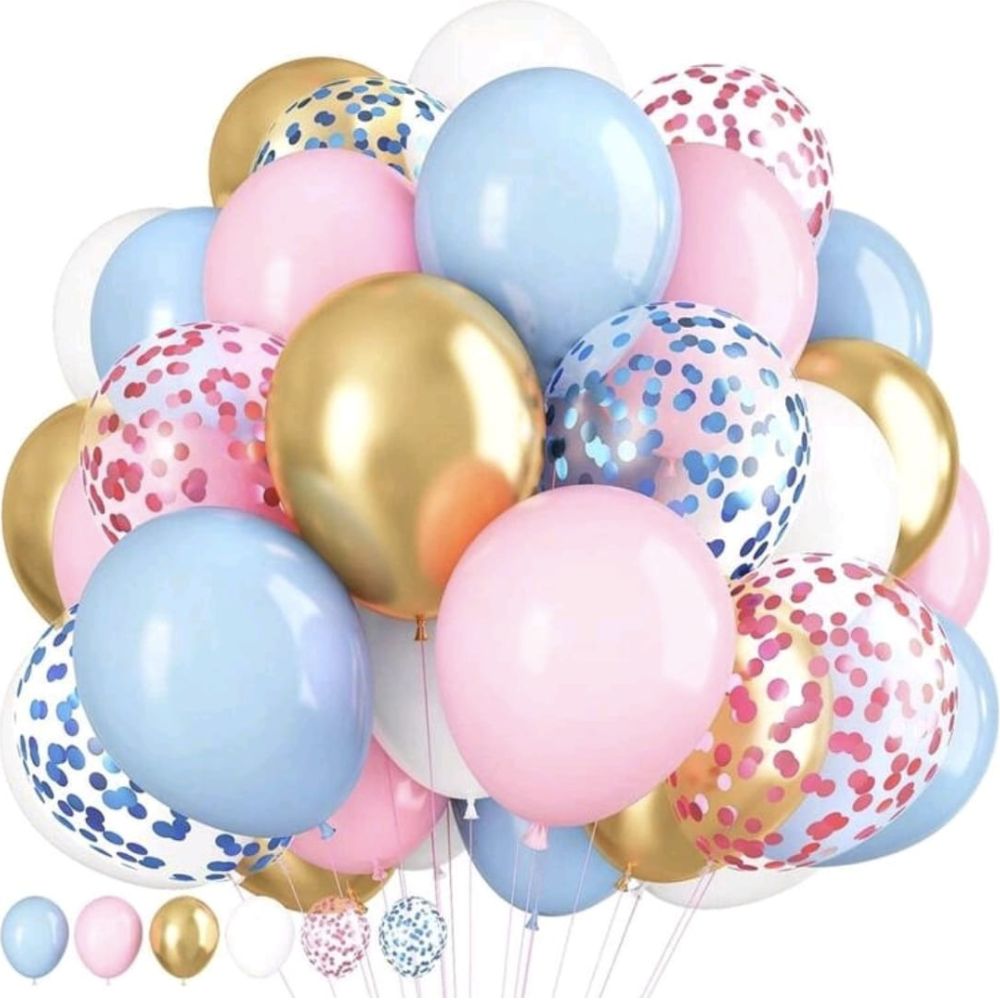 Blue pink gold 10 pcs helium balloons