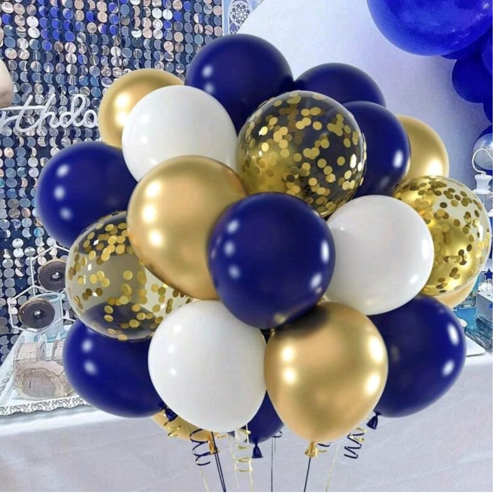 Navy blue gold helium bunch 10 pcs