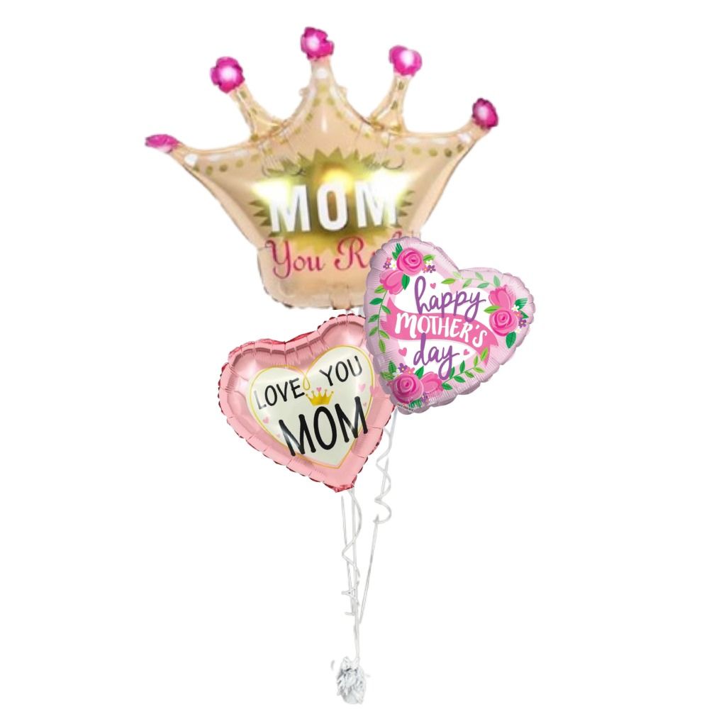 Mother’s Day Balloon Bouquet – Crown & Heart Foil Balloons | Party Oasis Qatar