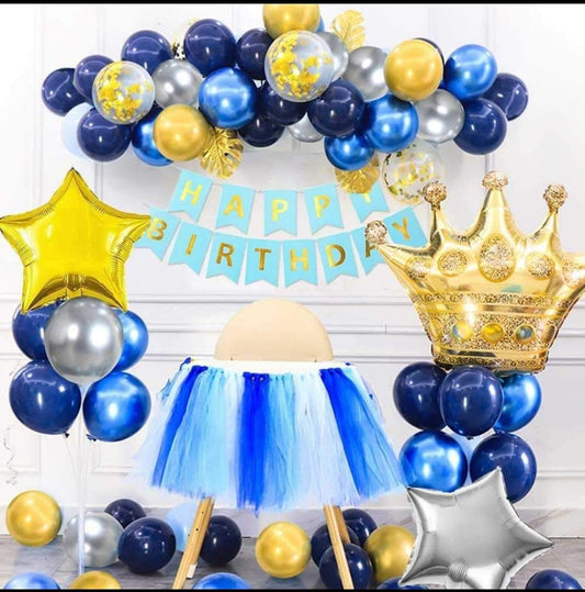 Blue gold Birthday Decoration Set